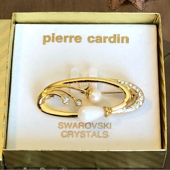 Pierre Cardin vintage pearl brooch Swarovski crystals - Picture 3 of 6